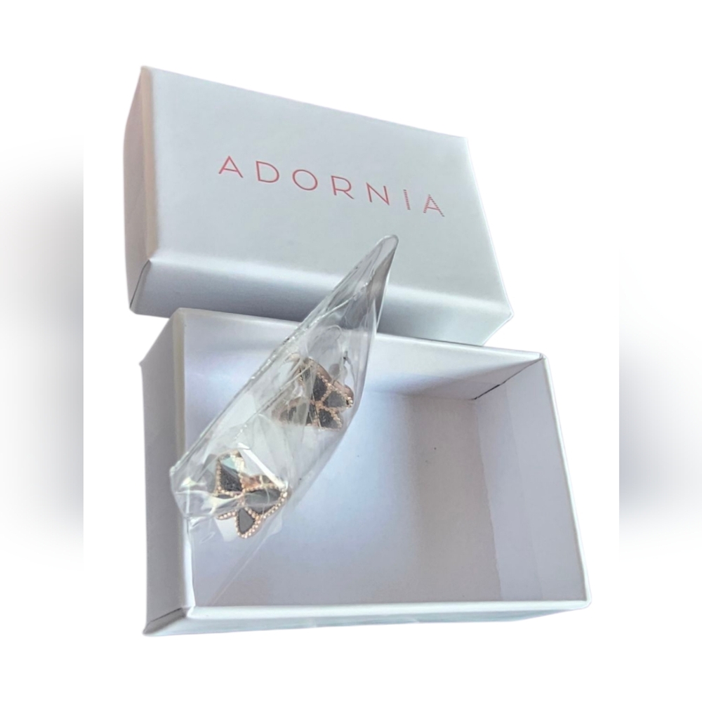 Adorina NEW Dainty Elegant Black Butterfly Studded Earrings 14k Rose Gold Plated - Picture 3 of 5